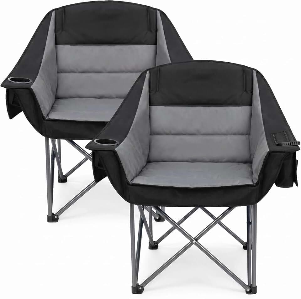 2 Pack Oversized Camping Chair Heavy Duty Lawn chair Support 500 lbs,Grey