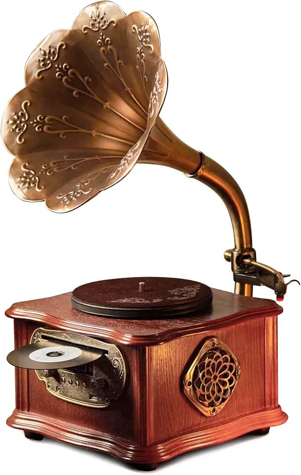 Holz Retro Plattenspieler, Schallplattenspieler mit Bluetooth, CD-Player
