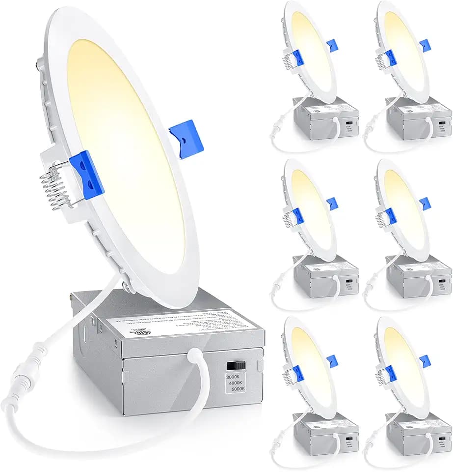Ensenior 6 Pack 6 Inch 3CCT Dimmable Canless Wafer LED Recessed Light