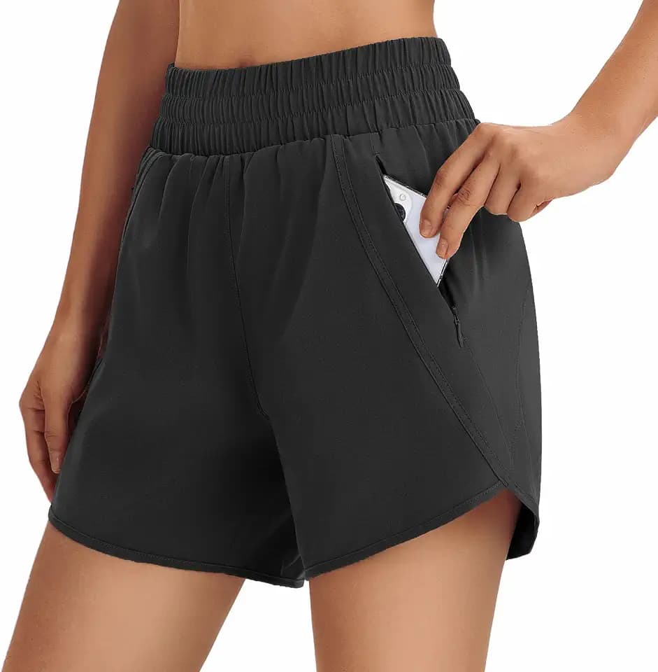 Hooxum Women's Running Athletic Shorts Workout Gym High Waisted Quick Dry Lightweight Track Shorts with Zip Pocket UPF 50+