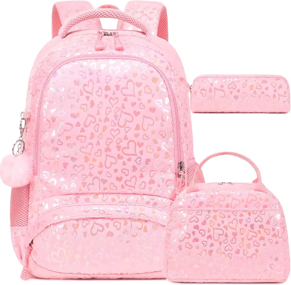 Kimwadalh 3 in 1 Girls Backpack Set with Lunch Box & Pencil Case for School