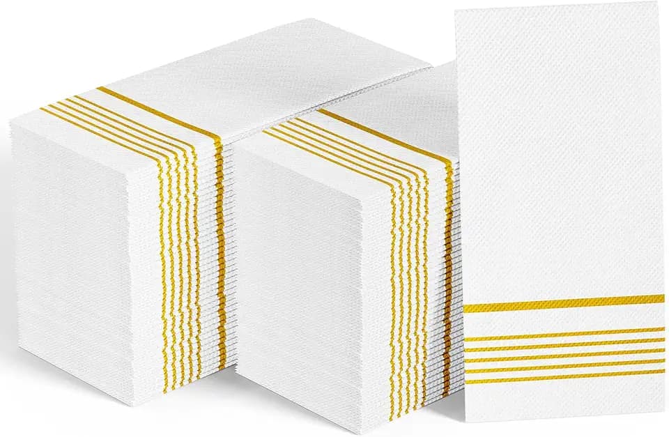 400 Paper Dinner Napkins, 2 Ply Gold and White Guest Hand Towels for Party