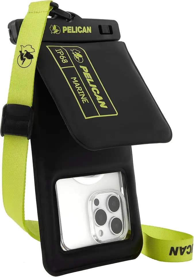 Pelican Marine Waterproof Phone Pouch w/Storage Pocket -Black/Hi-Vis Yellow