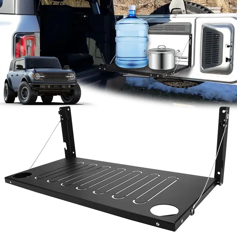 Rear Foldable Cargo Shelf Storage Carbon Steel Tailgate Table Foldable Accessories Compatible With Ford Bronco 2021-2024 2/4 Door (Not Fit For Sport),Bronco Accessories