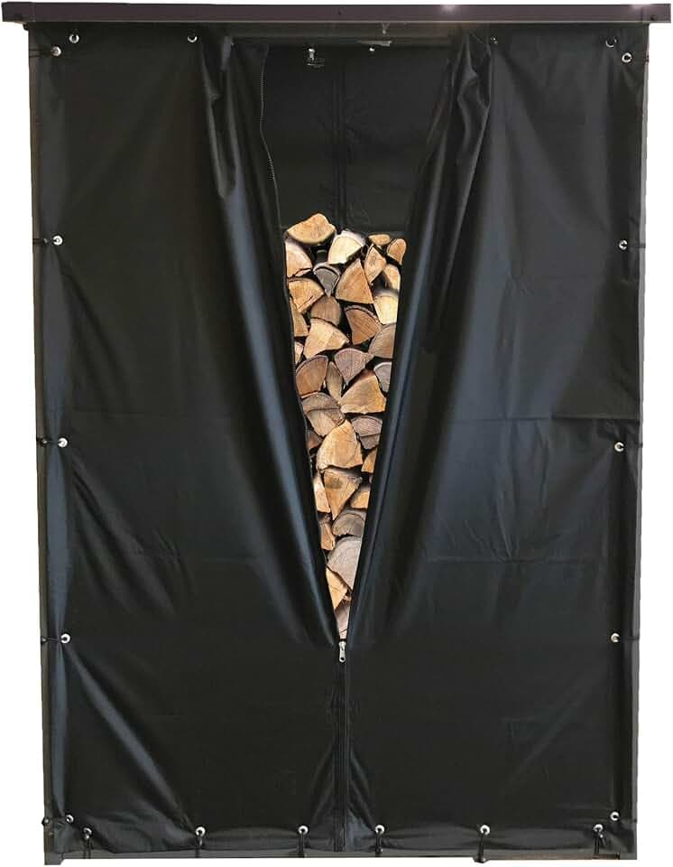 QUICK STAR Wetterschutz Set Front- & Rückwand für Kaminholzregal 143 x 185 cm, Polyester Schwarz