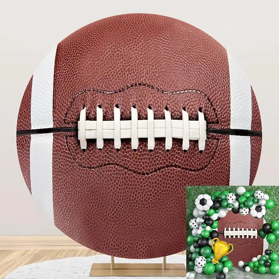 DOTPMT Diameter 7.2ft Rugby Round Backdrop Cover American Football Touchdown Sports Theme Circle Photography Background for Kids Birthday Party Decor Adults Portrait Photo Booth Props
