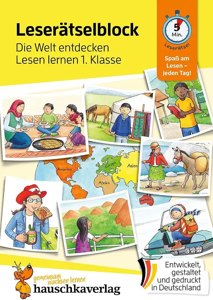 Lese-Rätselblock – Die Welt entdecken! Lesen lernen 1. Klasse: Ein Reise-Lese-Rätsel pro Seite mit Silben-Trennung für Erstleser, Jungen, Mädchen (Übungshefte & -blöcke für erstes Lesen, Band 505)