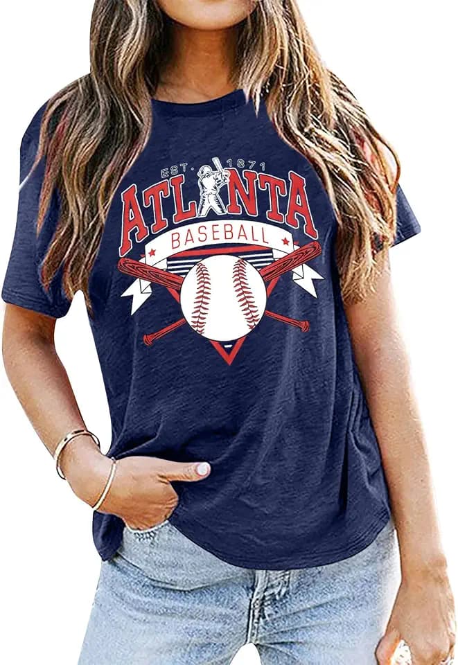 MNLYBABY Baseball Shirts Women Baseball Mom T-Shirt Baseball Season Shirt Baseball Fan Tee Vintage Short Sleeve Tops Blue, Small