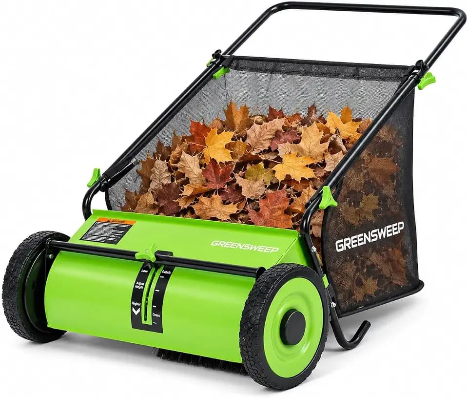 GreenSweep Pickup Pro XL V26 Garden Sweeper – Manual Push Lawn Sweeper for Leaves, Grass Clippings & Garden Debris – Adjustable Height Leaf Collector