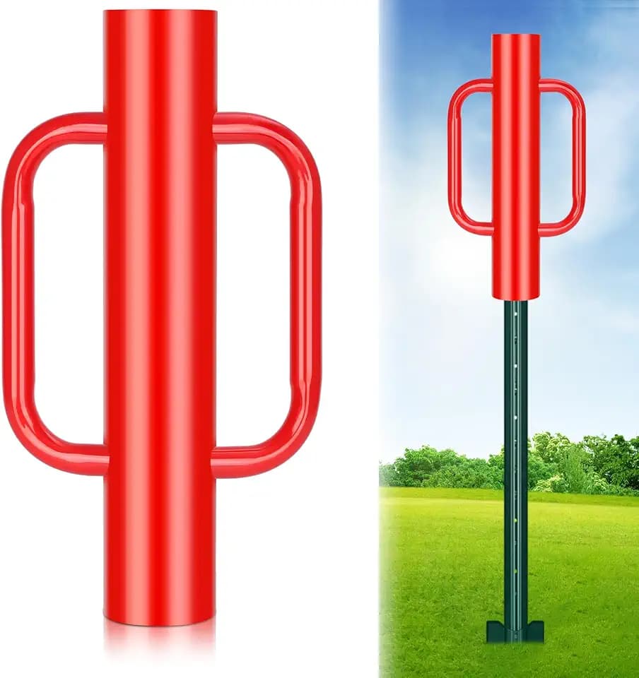 Gtongoko 8LB T Post Driver with Handles, Fence Post Pounder, Red