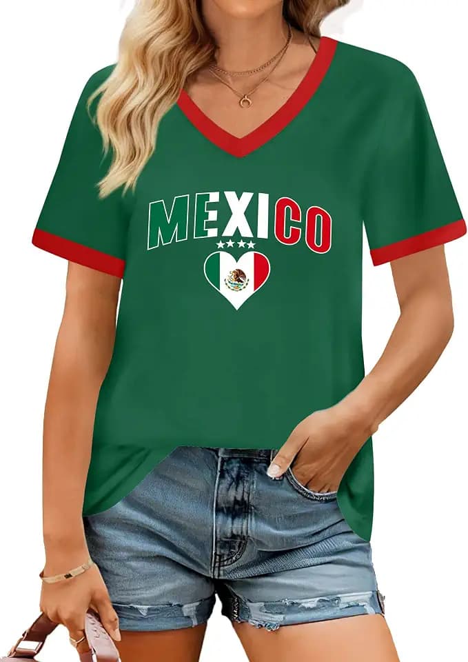 LAZYCHILD Mexico Shirts for Women Mexican Graphic T-Shirts Mexico Flag Tops