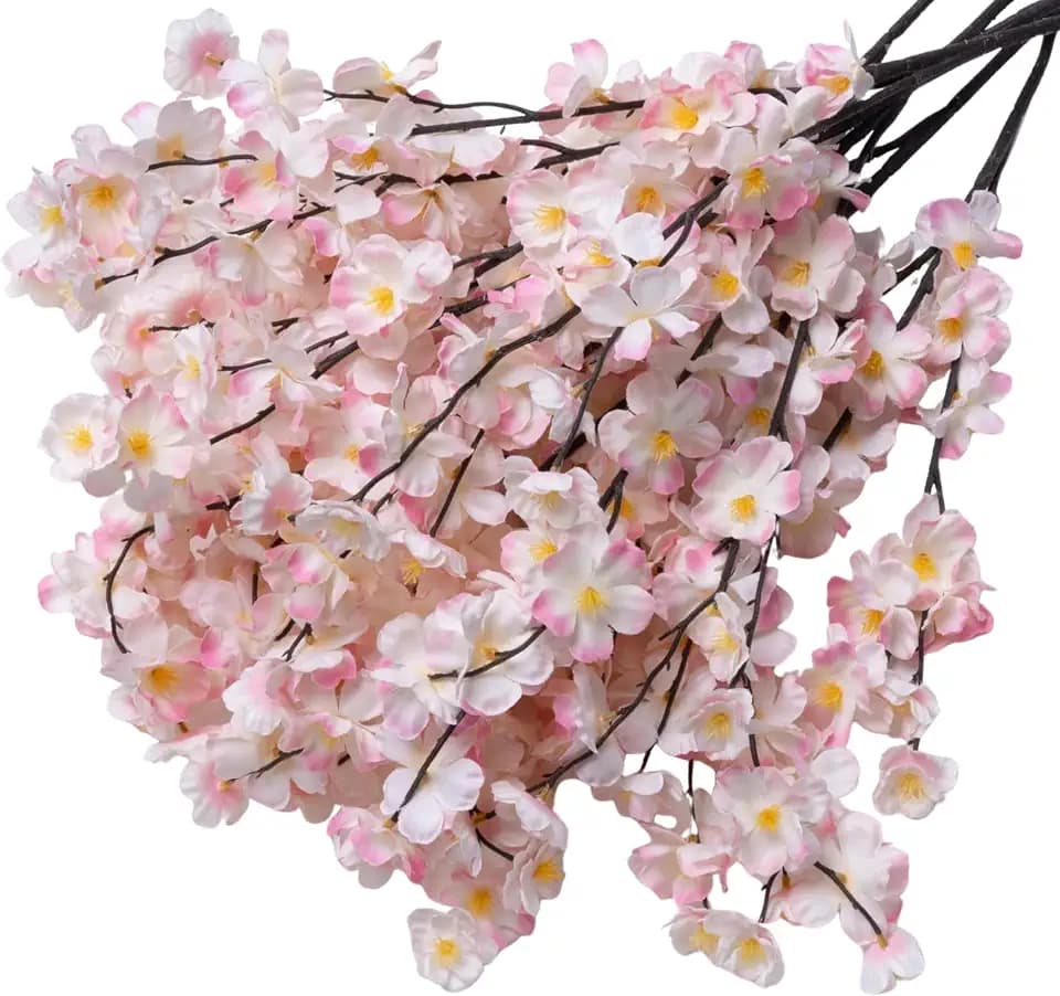 8 Pack Artificial Cherry Blossom Branches - 20 Inch Real Touch Silk Flowers with Bendable Stems for Vase, Wedding, Home Office Decor, Spring Floral, Party & Event Decor (Blush Pink Gradient)