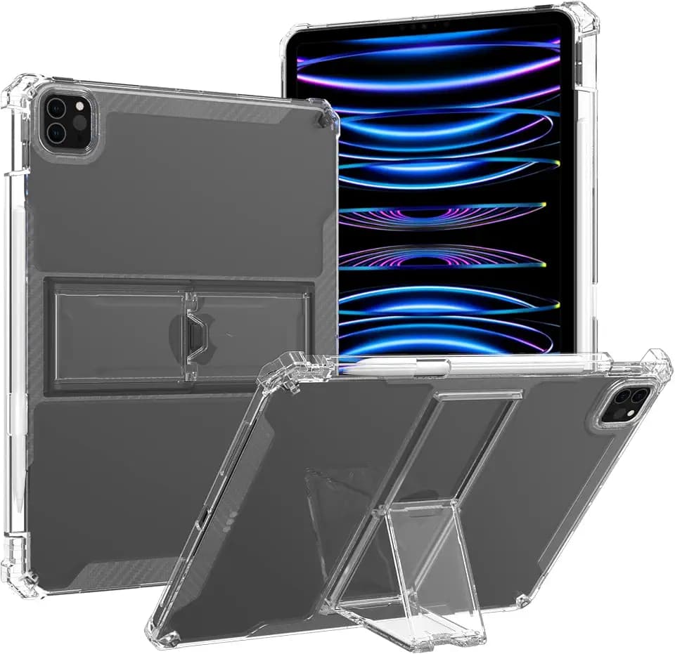 Dteck Clear Case for iPad Air 13 inch, iPad Pro 12.9 6th/5th/4th/3rd Generation Case, Thin Slim Lightweight Anti-Yellowing Transparent Bumper Shock Drop Protection Stand Cover with Pencil Holder