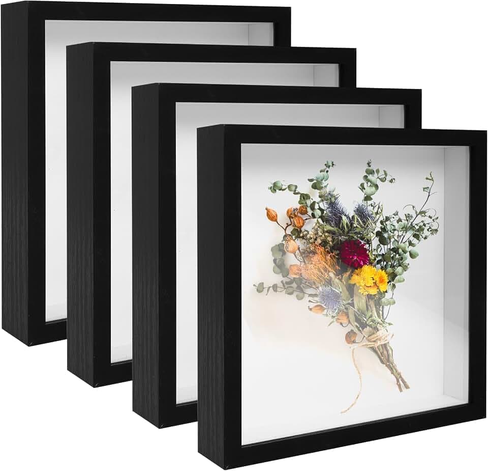 4 Pack 8x8 Shadow Box Frame Display Cases 3D Wood Deep Shadow Boxes