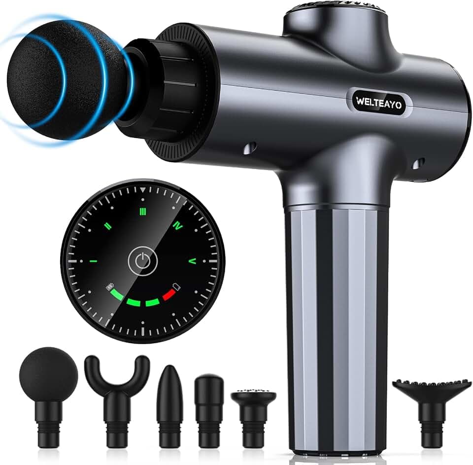 Massagepistole, WELTEAYO 2600 mAh Massage Pistole, Tiefes Gewebe Massage Gun, Professionelle Muskel Massagegerät, mit Typ-C-Aufladung, 6 Massageköpfen zur Linderung von Muskelschmerzen