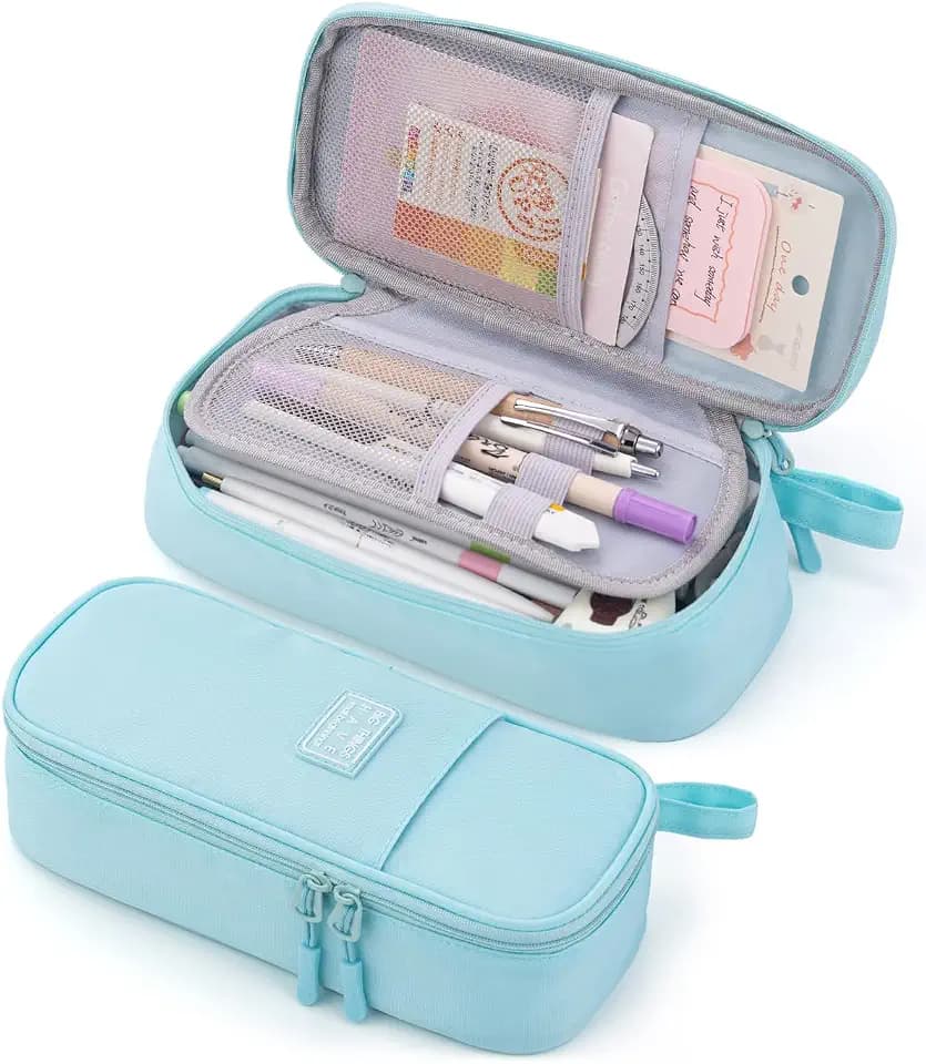 CICIMELON Durable Pencil Case Big Storage Pen Pouch Bag for School Supplies Office College Teen Adults, Light Blue