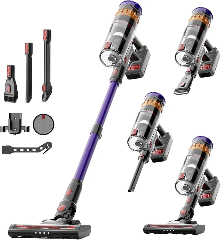 Lefant V1 Aspirapolvere Senza Fili,40000Pa Scopa Elettrica Senza Fili Potente, Touch Intelligente LED, Filtro a 5 Stadi, Autonomia 42 Min, Design Autoportante, per Pavimenti/Tappeti/Peli Animali