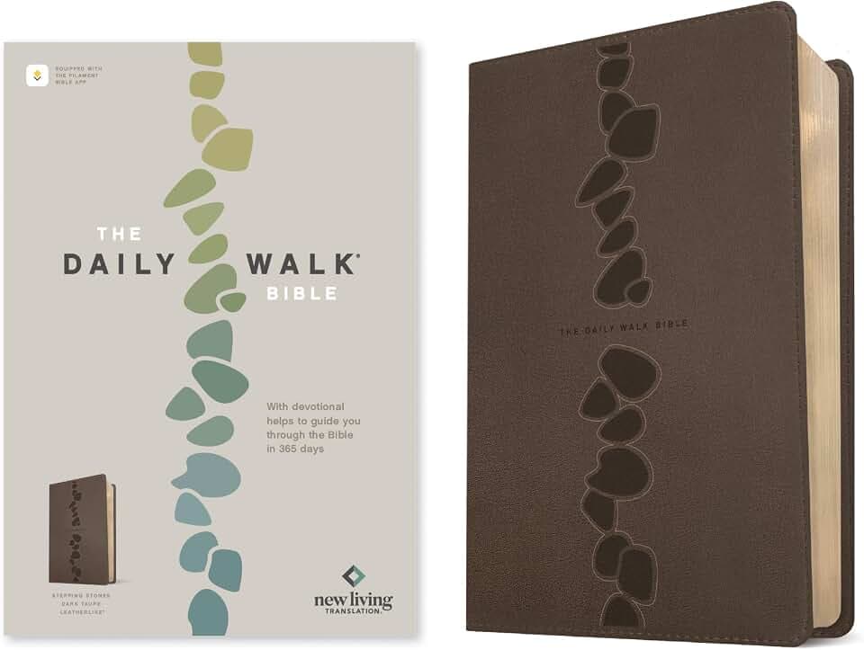 Holy Bible: The Daily Walk Bible Nlt, Leatherlike, Stepping Stones Dark Taupe, Filament Enabled, With Ribbon Marker