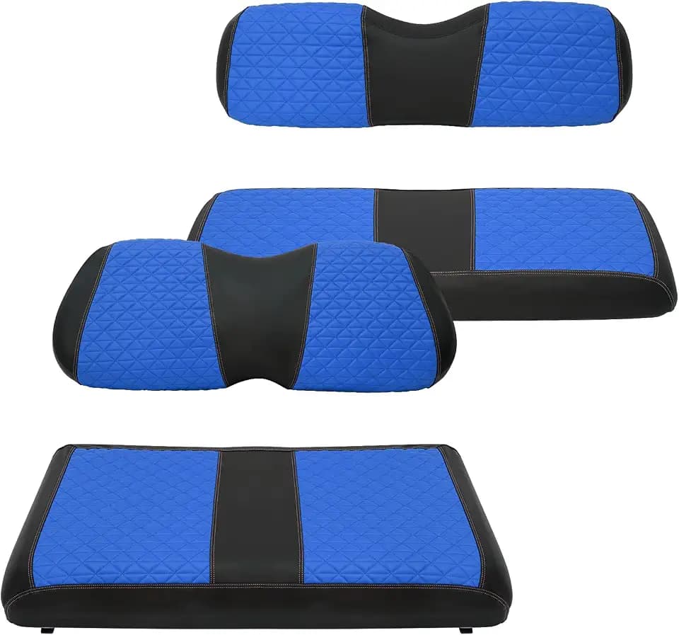 XUANYUDG0769 Golf Cart Front and Rear Seat Covers for EZGO TXT/RXV Club Car DS/Precedent Yamaha G29, Vinyl Leather Made/Adjustable Straps and Retractable Buckle/No Stapler Required,4PCS