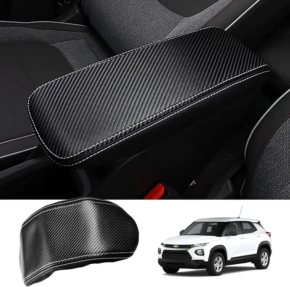 Autorder Center Console Cover for Chevy/Chevrolet Trailblazer 2021-2025 2026 Accessories Carbon Fiber Armrest Cover Anti-Scratch Middle Console Pad Leather Armrest Protector
