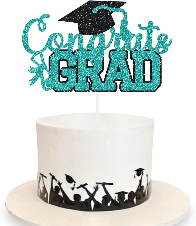Congrats Grad Cake Topper Graduation Party Table Ideas Glitter Junior High School College University Decorations Teal