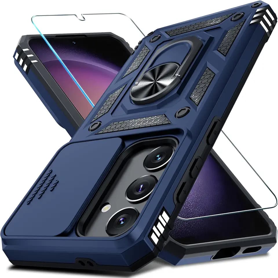 Janmitta for Samsung Galaxy S24 FE Case Built in Slide Camera Cover,Blue