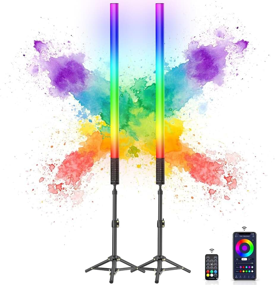 LUXCEO 2 Pack LED Video Lichtstab Mood1S, dimmbar und Speicher, APP-Steuerung, Eingebauter 2500 mAh Akku, 85cm RGB-Fotolampe für YouTube, TikTok, Spiel-Streaming, Partybar, Foto-Beleuchtung