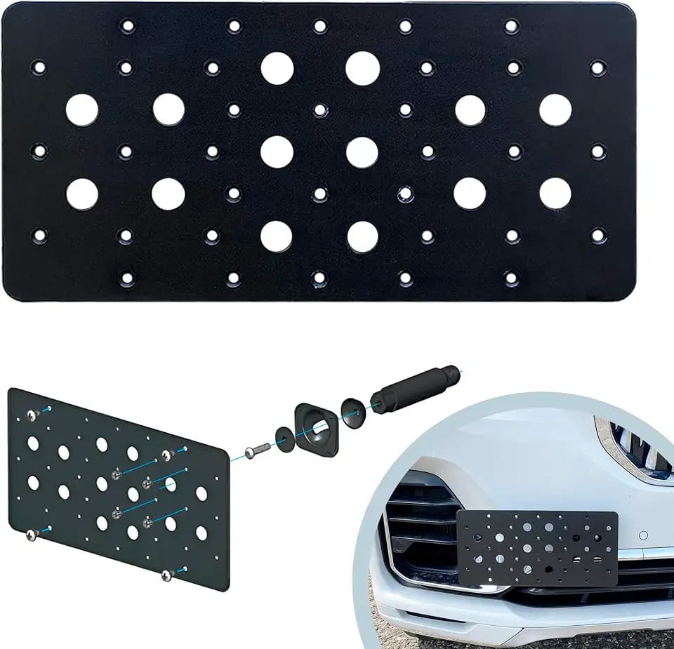 Front Bumper Tow Hook License Plate Mount Bracket for BMW X7 2019-2025, Plate Holder Set w Unique Screw Bolts & Black Screw Caps, License Tag Mounting Kit, Premium Car Accessories
