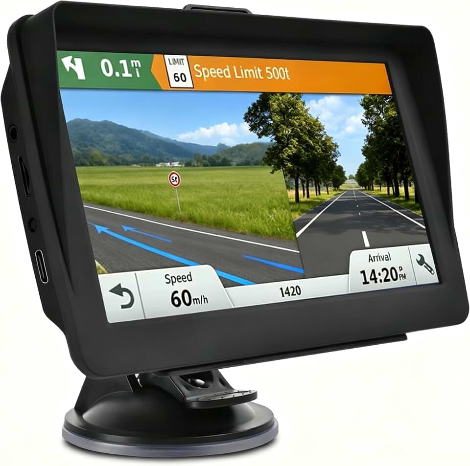 GPS Navigator for Car 7-Inch HD Touch Screen Voice Turn Alert Speed Limit Red Light Alert Truck Car GPS Navigation with Pre-Installed North American Maps and Free Lifetime Updates