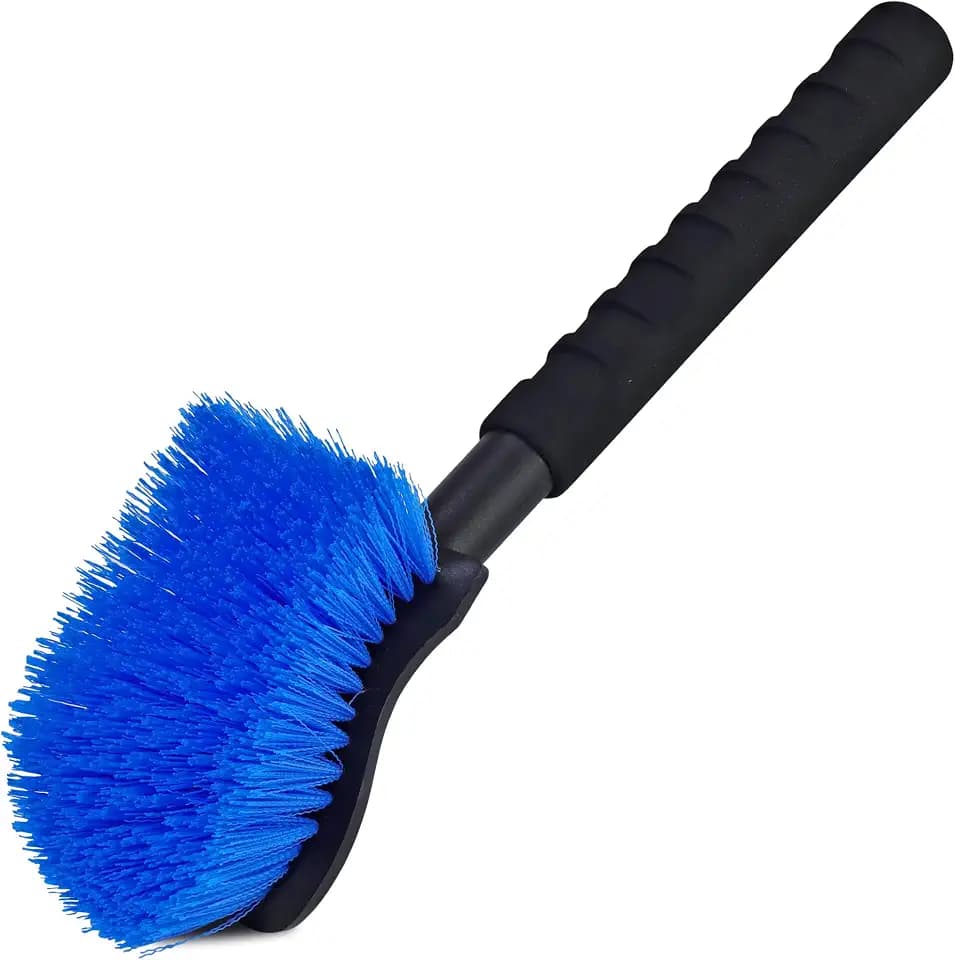 TAKAVU 17.5in Tire Brush, Stiff Bristle Long Handle, Heavy Duty (Blue)