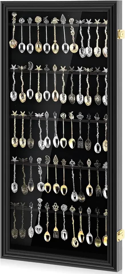 Silipull Spoon Display Case Wall Mount,Black Finish,60 Souvenir Spoon