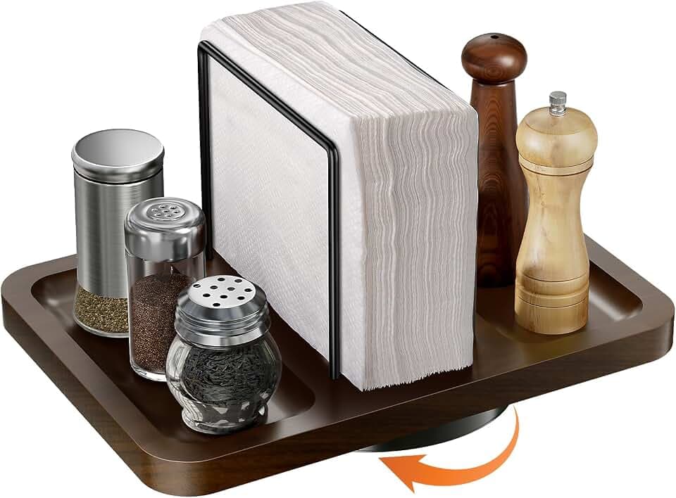 Rotating Napkin Holder for Table with Salt and Pepper Shakers Caddy