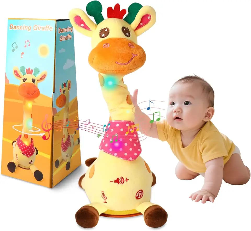 JISONCASE Talking Dancing Giraffe Baby Toy, Adjustable Volume Tummy Time Toy Repeating What You Say, Singing Mimicking Recording Sensory Education Gifts for Toddlers Boy Girls