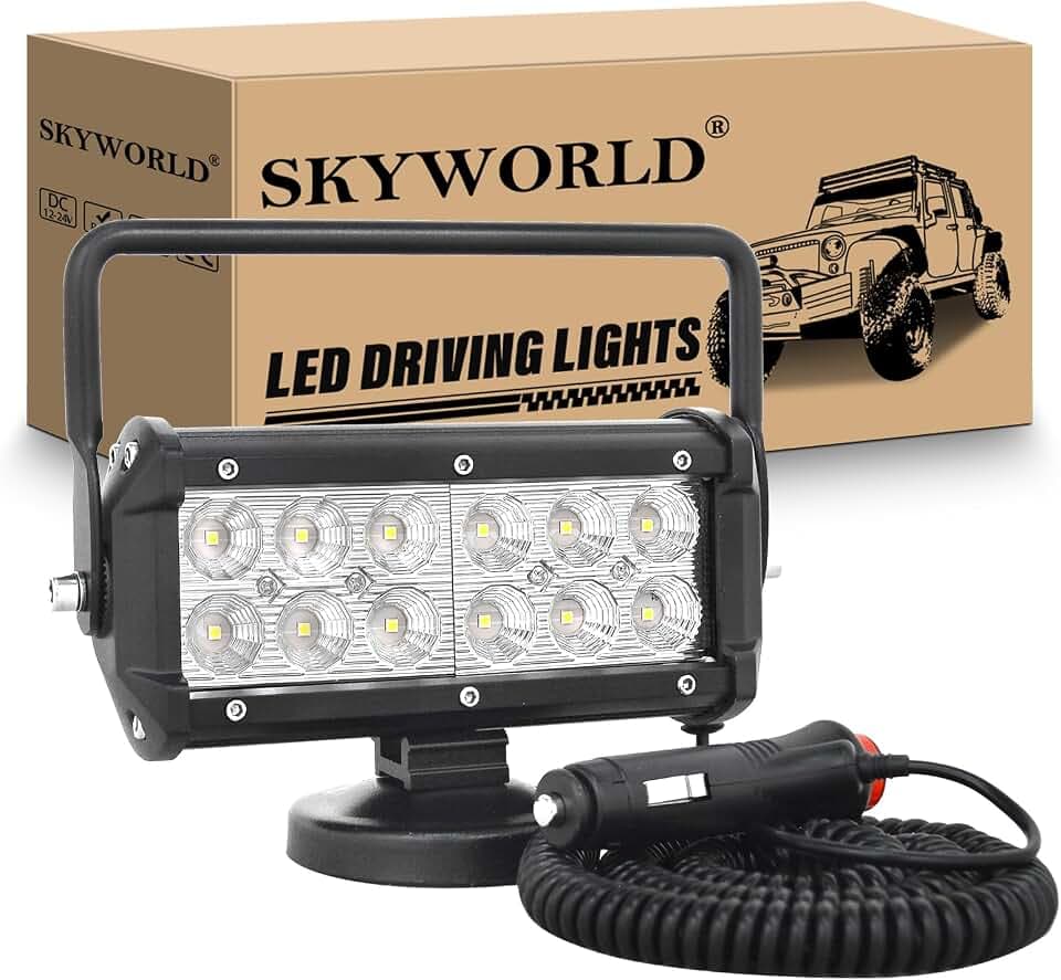 SKYWORLD Led Scheinwerfer mit Magnetfuß, 7 Zoll 18 cm 36W Flutstrahler
