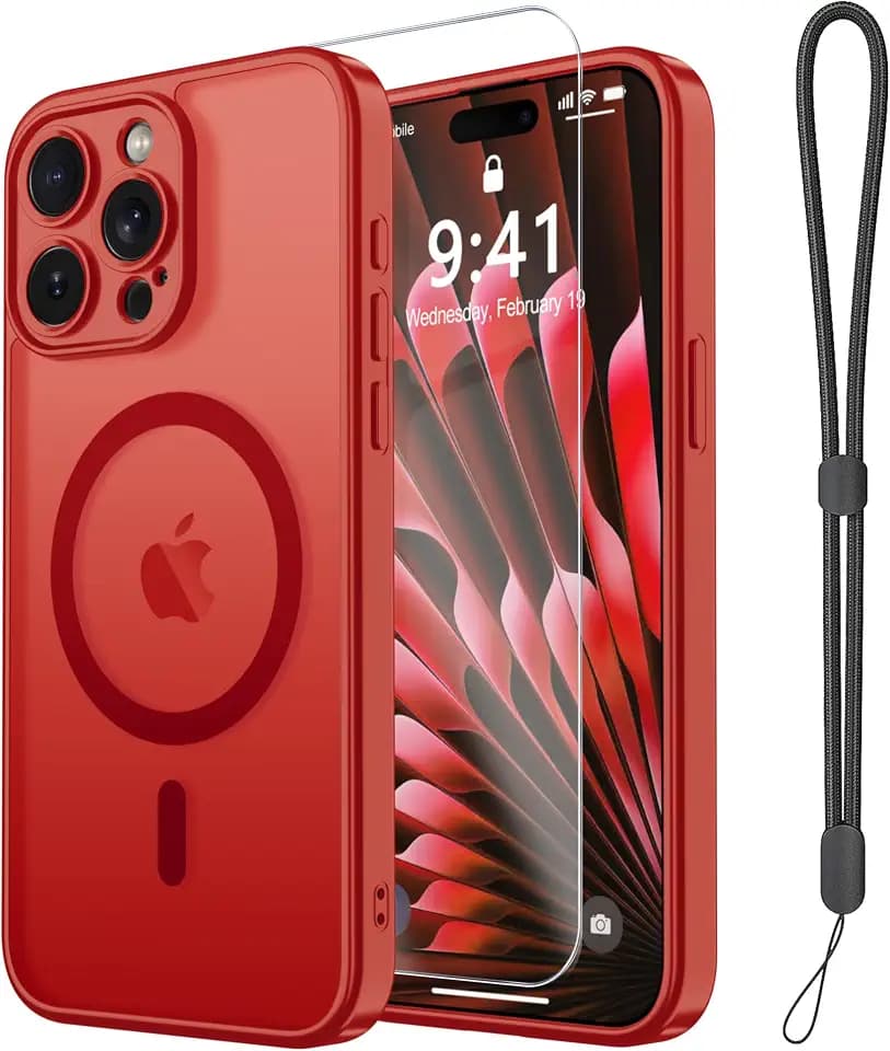 Magnetic Case for iPhone 15 Pro Case with Screen Protector+Wrist Strap