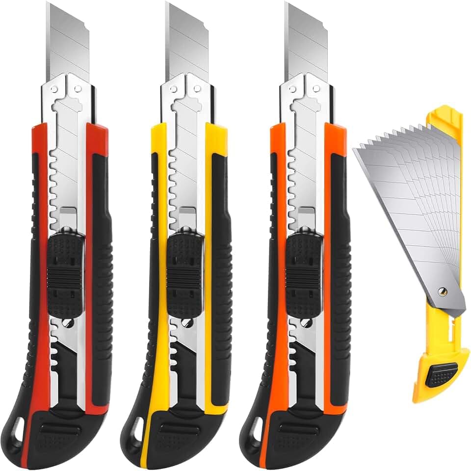 3Pack Box Cutter Retractable, Snap Off Utility Knife, Razor Knife