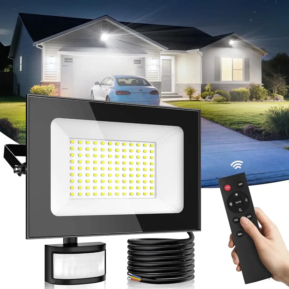 Sararoom LED Strahler mit Bewegungsmelder Außen, 100W 10000LM Led Fluter Flutlicht, 6500K Scheinwerfer mit Fernbedienung, IP65 Wasserdicht Aussenstrahler Sicherheitsleuchte für Garten Garage Hof Wand