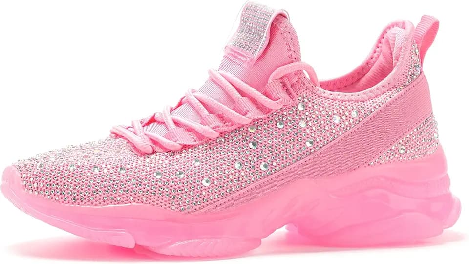 BELOS Women Rhinestone Mesh Slip On Walking Shoes