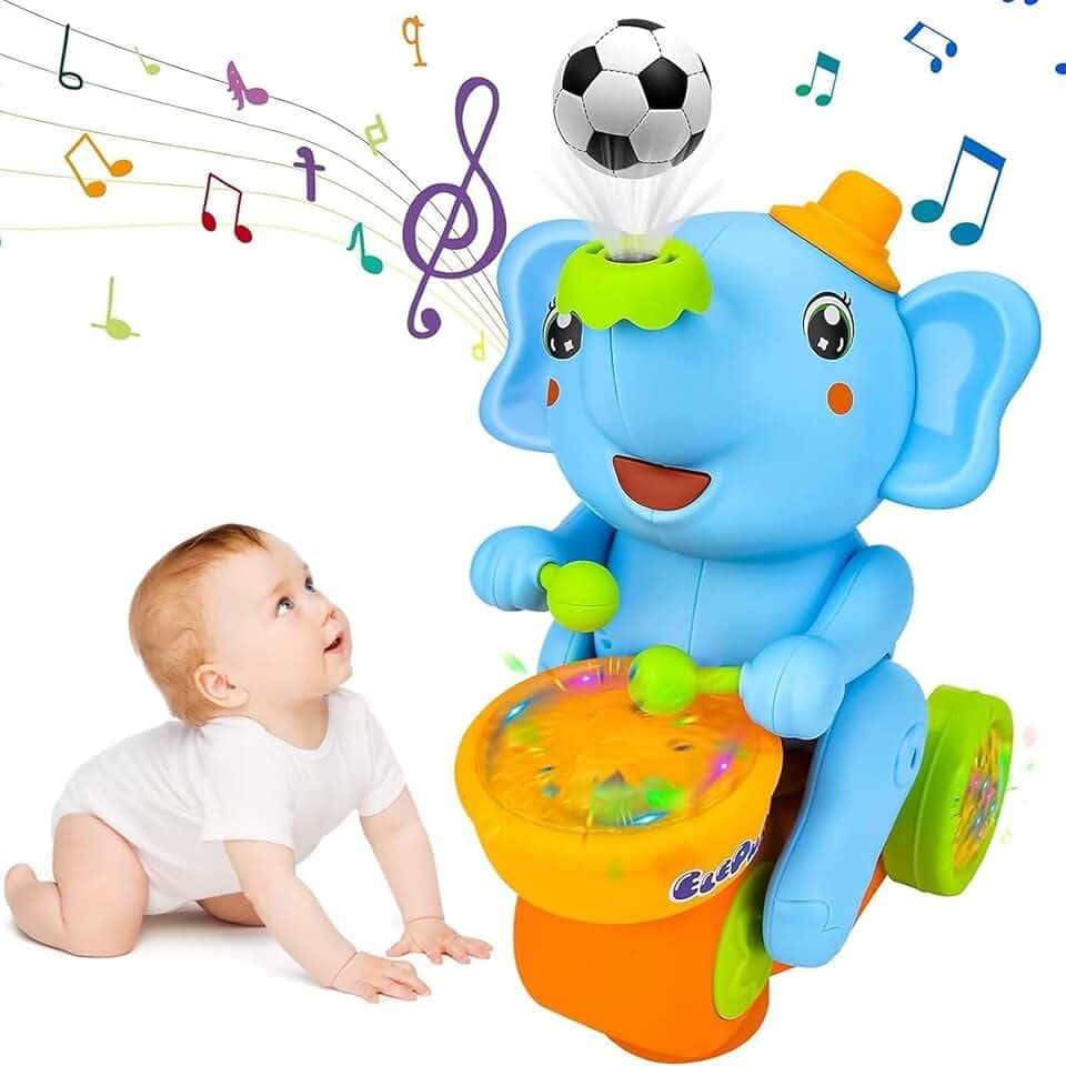 Musikalisches Elefantenspielzeug zum Laufen mit Trommeln und LED-Lichtern, interaktives Babyspielzeug mit Geräuschen, bewegliches Elefantenspielzeug für Kleinkinder, frühpädagogisches Spielzeug