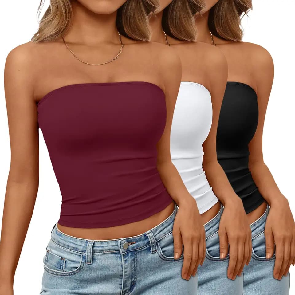 Trendy Queen Womens 3 Pack Strapless Tube Tops