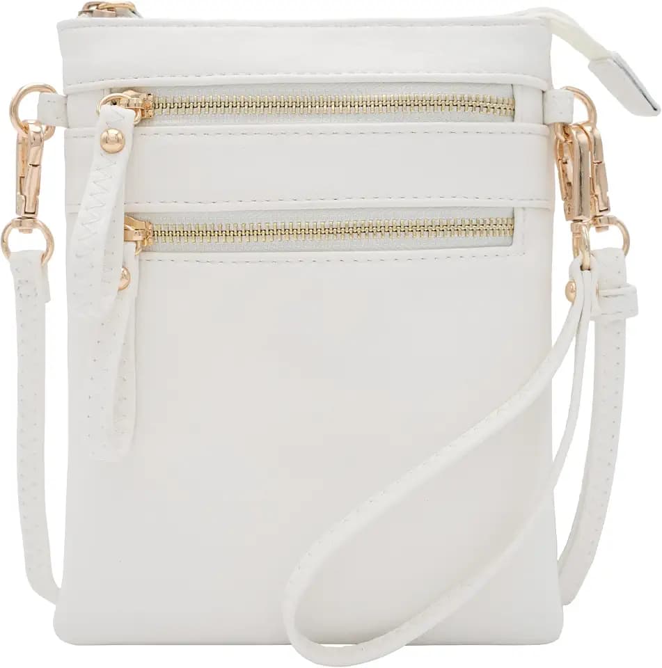 Solene Small Crossbody Bag for Women, Multi Zip Pockets with Detachable Wristlet, Lightweight Travel Purse, Cell Phone Pouch