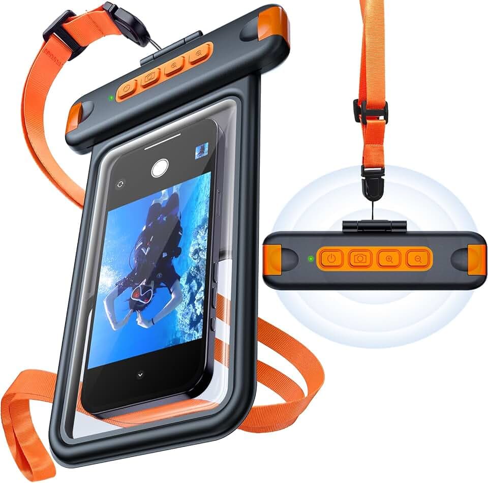 IP68 Bluetooth Shutter Waterproof Phone Pouch Case,Floating,Black
