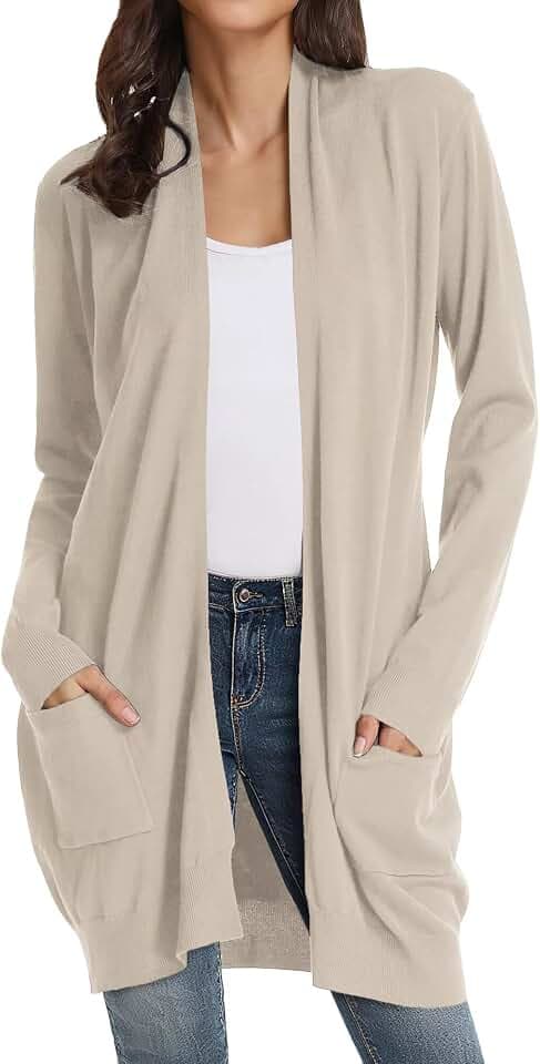 GRACE KARIN Long Cardigan for Women Lightweight Open Front with Pockets