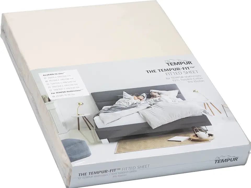 TEMPUR -FIT Spannbetttuch aus Jersey Baumwolle gemischt mit Elasthan, sehr dehnbar, geeignet für 90/100 cm x 200/220 cm Matratzen, maschinenwaschbar und frei von Chemikalien, Creme