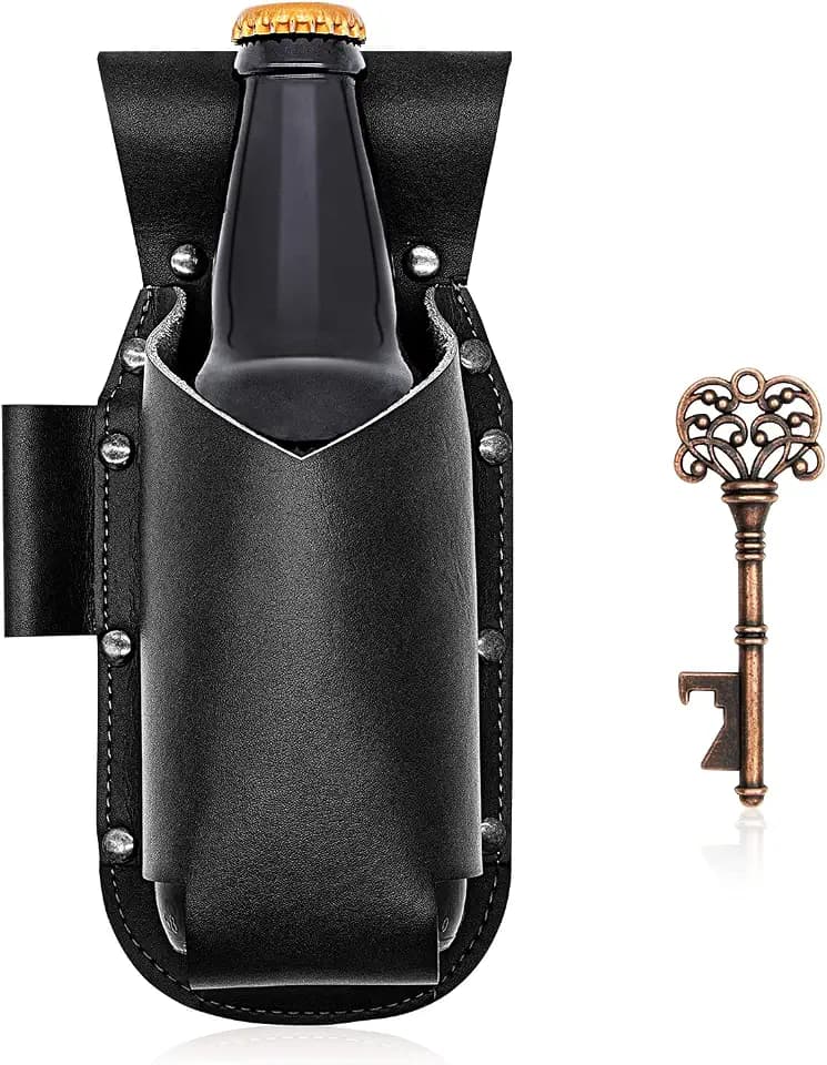 Bier Holster, Bier Holster für Herren Vintage Leder, inklusive Flaschenöffner Bier Geschenk für Herren, Freisprechen auf Partys, Grillen, Camping