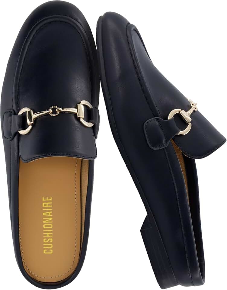 CUSHIONAIRE Yummy Slip On Womens Mules, Business Casual Loafers for Women with Low Heel and Metal Chain Detail - [Run Small Size Up]