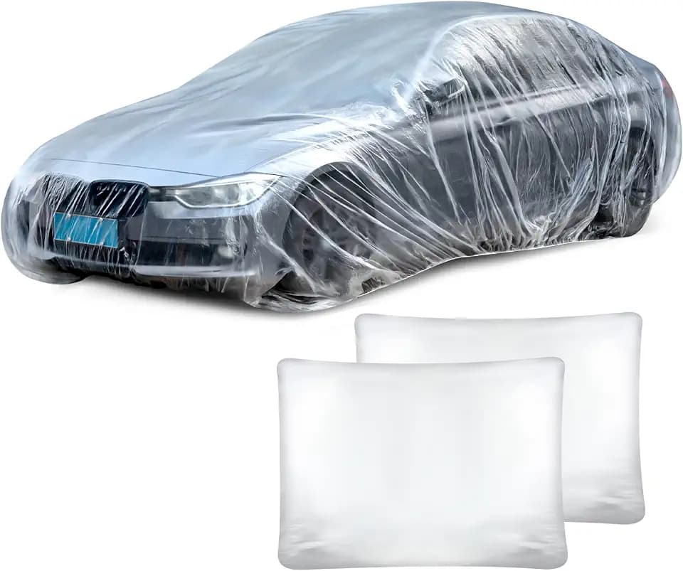 BBTO 50 Pack Disposable Car Cover Clear Plastic Universal with Elastic Band