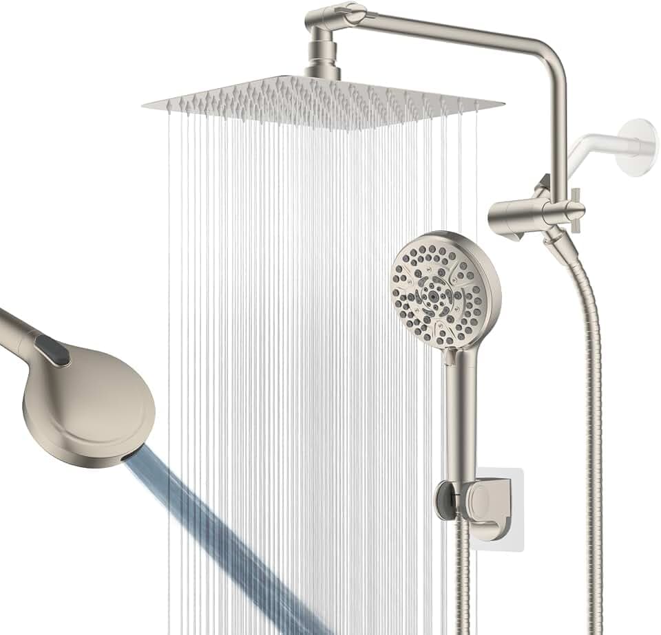 10" Metal Rainfall Shower Head with 10-Mode Handheld, Brushed Nickel