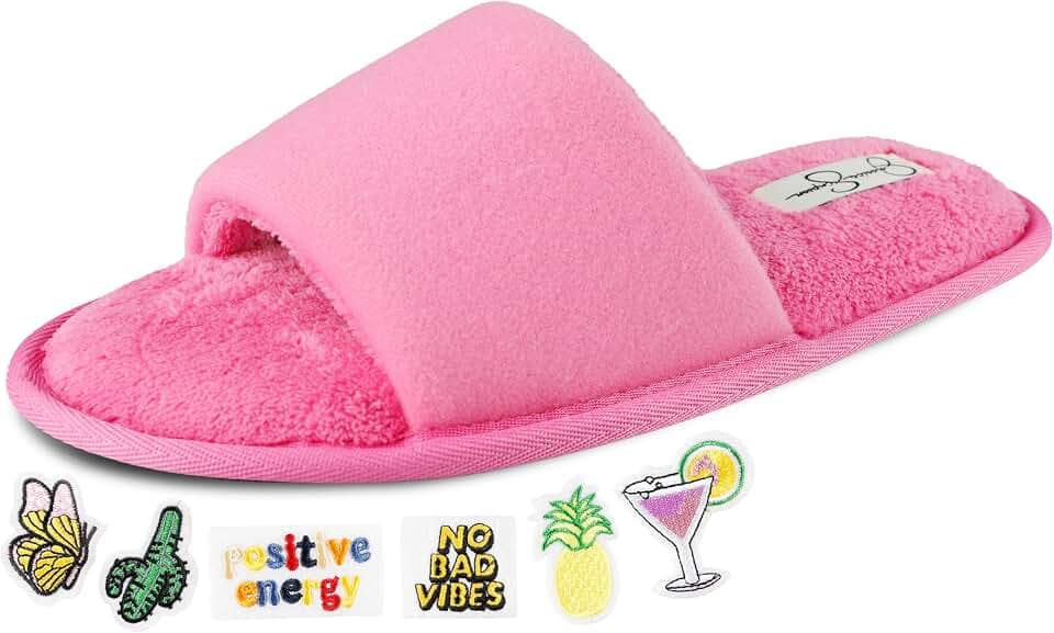Jessica Simpson womens Slide-on Open Toe Slippers With Removable Patches