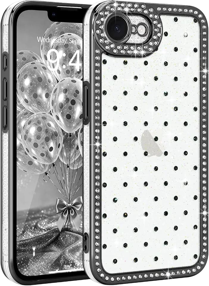 Lafunda for iPhone 17e/16e Case Glitter Clear for Women Girls, Black